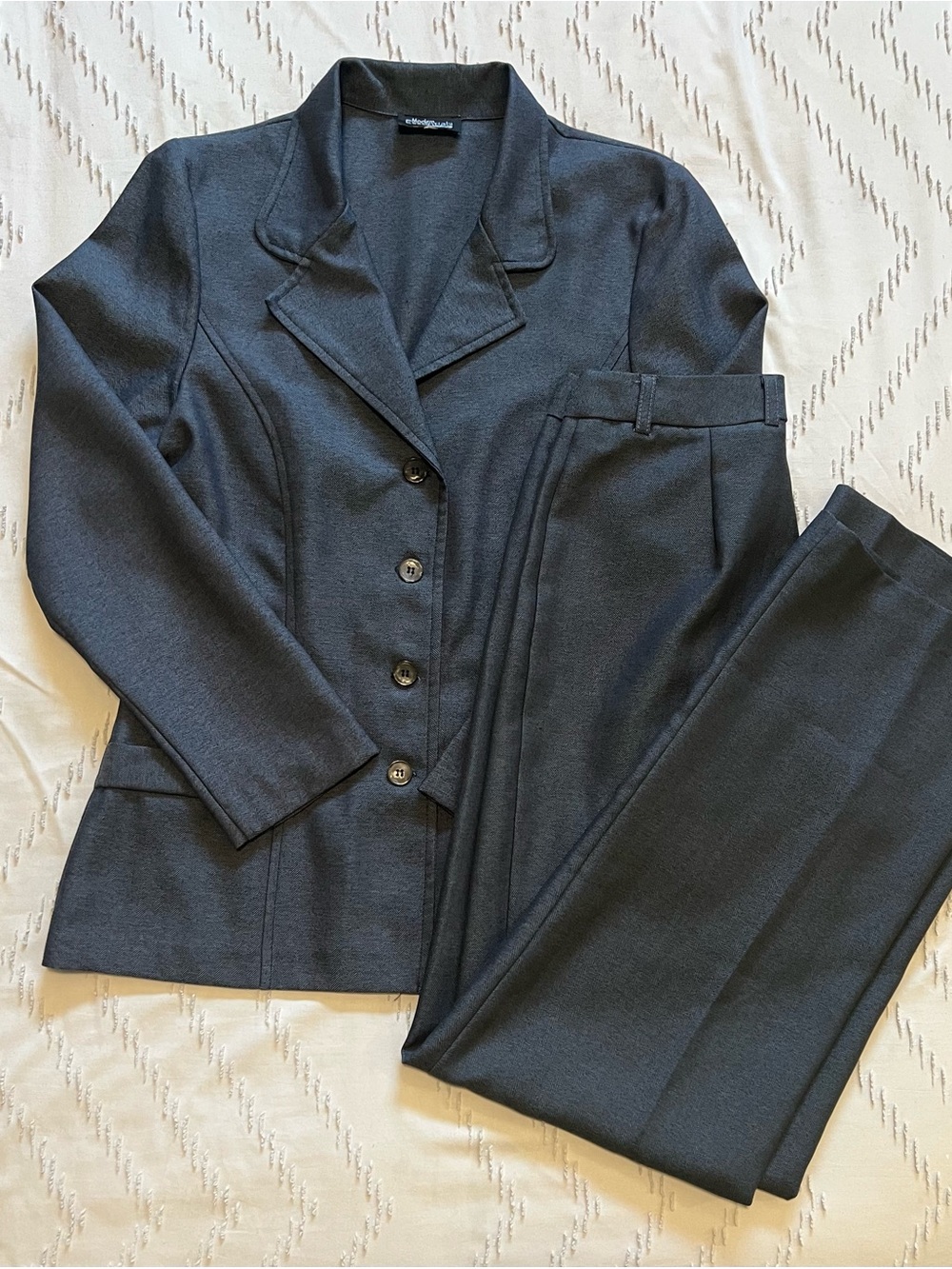 Modern Essentials Juniors Navy 2-Piece Pantsuit Blazer Wide Leg Pants Size 7